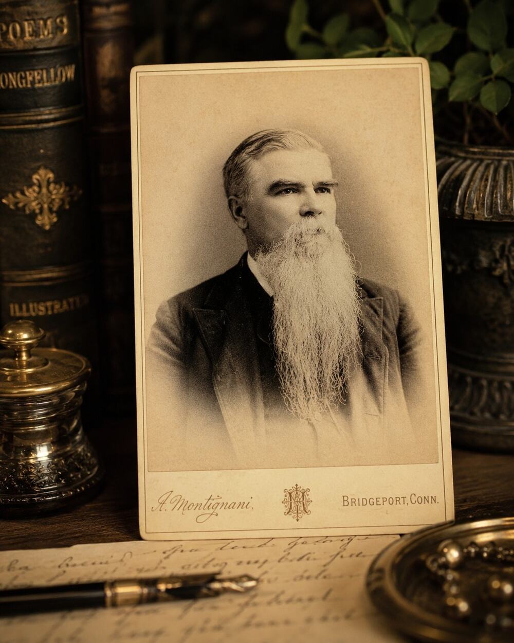 Antique Victorian Cabinet Card Portrait Man Long Beard Bridgeport Connecticut